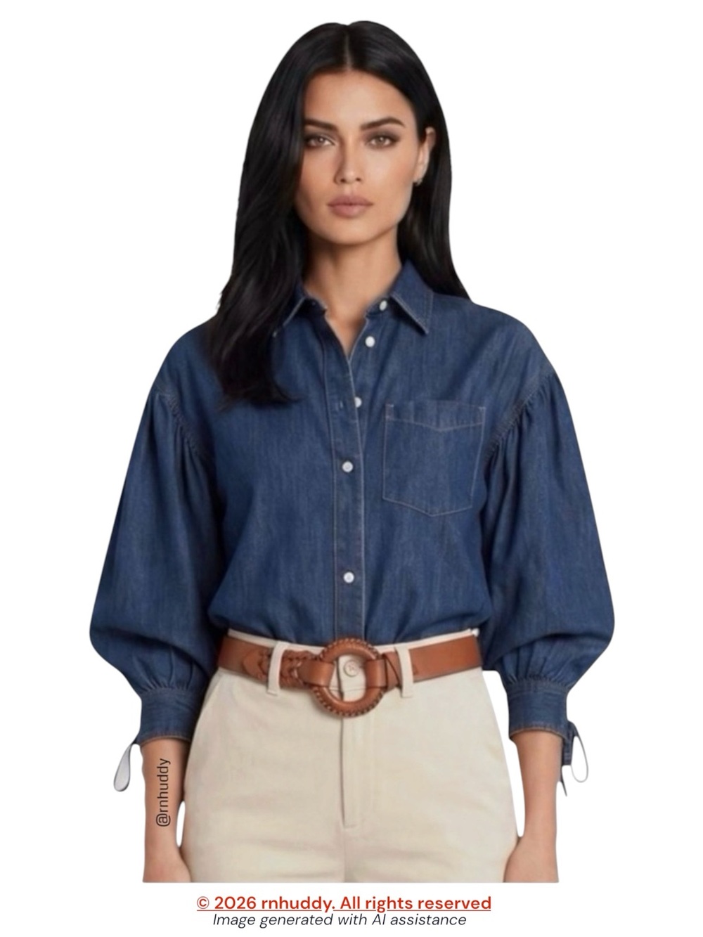 Lauren Ralph Lauren Black Label S denim lace up tie cuff top